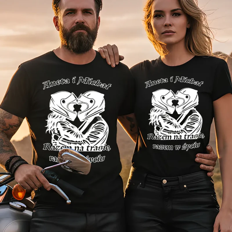 Koszulki dla motocyklistów RAZEM NA TRASIE, RAZEM W ŻYCIU z imionami 